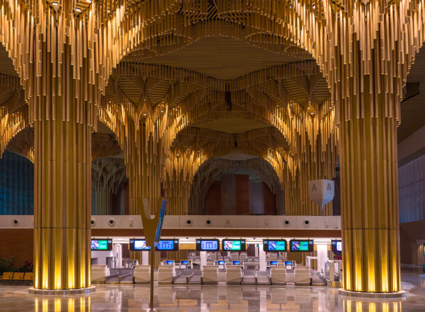Guwahati Airport new terminal with bamboo design and vaulted roof