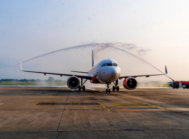 Air India Water Canon Salute at Hanoi