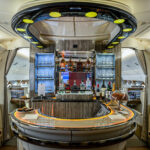 The onboard lounge in the newly retrofitted two class to three class A380