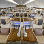 Business Class in the newly retrofitted A380 aircraft- converted from two class to three class